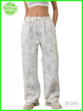 Wide Leg Camo Fleece Sweatpants High Waist Drawstring Lounge Pants